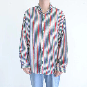 Vintage 90S Dockers Blue And Green Stripe 100% Cotton Button Down Dress  Shirt